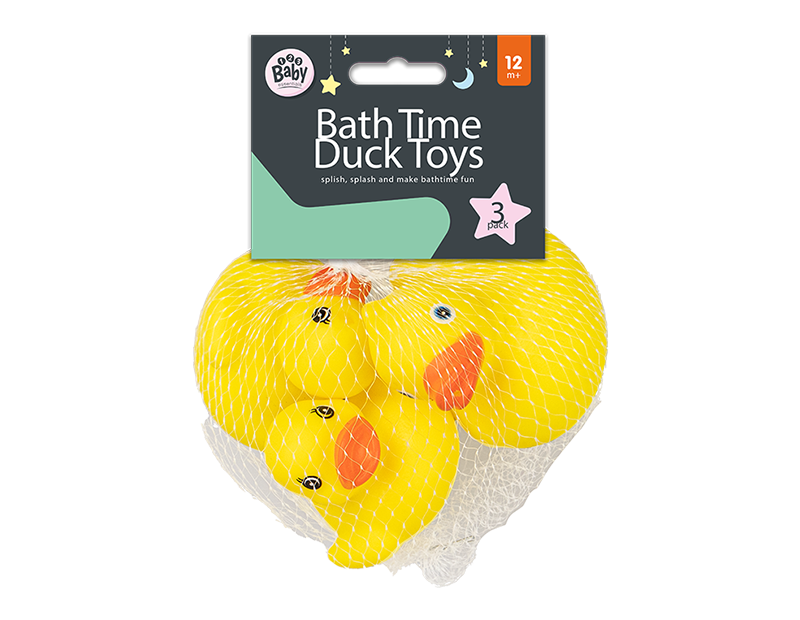 LMT-UK - Wholesale Bath Toy - Baby - 24 x Bath Time Yellow Rubber Duck Toys 3pk - Wholesale Carton0