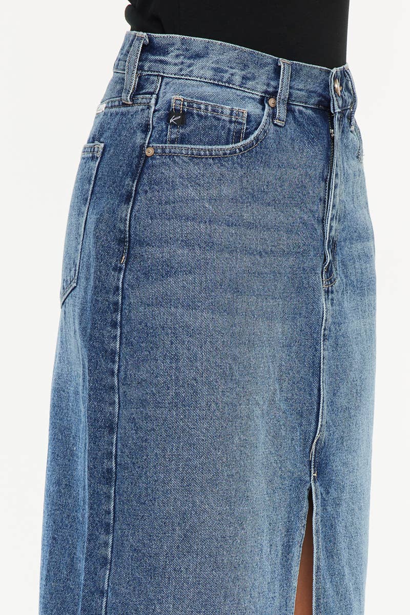 GEMIDDELDE 90's denim maxi-rok met middennaad en ritssluiting voor groothandel op Faire6