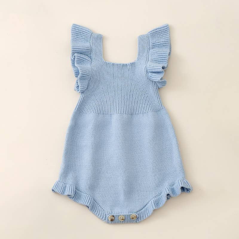 Little Trendy - Wholesale Jumpsuit - Baby - Baby girl's knitted jumpsuit flying sleeves triangle romper1