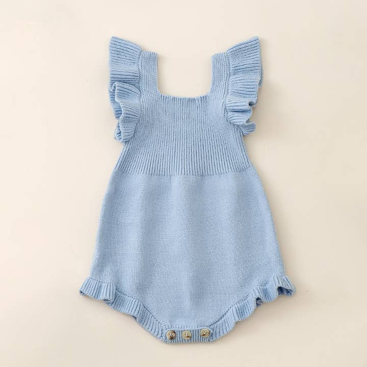 Little Trendy - Wholesale Jumpsuit - Baby - Baby girl's knitted jumpsuit flying sleeves triangle romper1