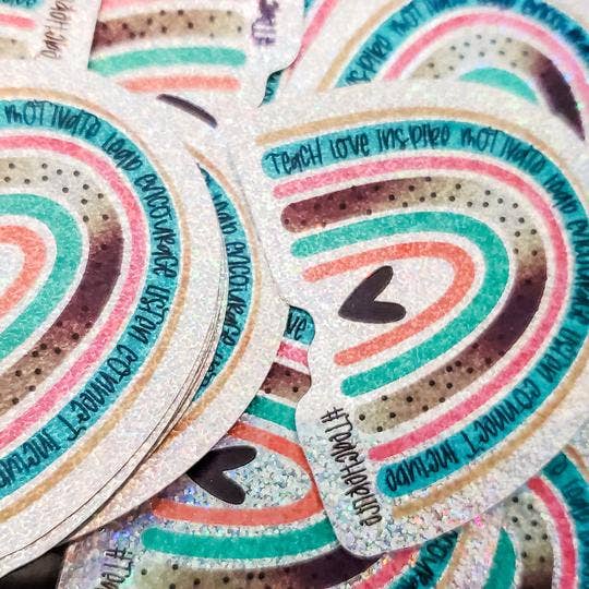 Teacher Life Rainbow Stickers - Glitter Vinyl Waterproof for wholesale by Erin Decker Creative