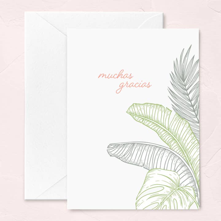 REMOVED BRAND - Wholesale Thank You Card - Spanish Thank You Card - Muchas Gracias Tropical Leaves Card