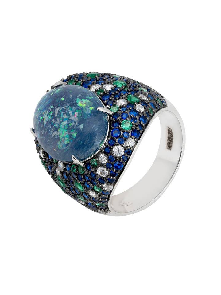 Esmeralda Opal Cocktail Ring Silver for wholesale by Latelita