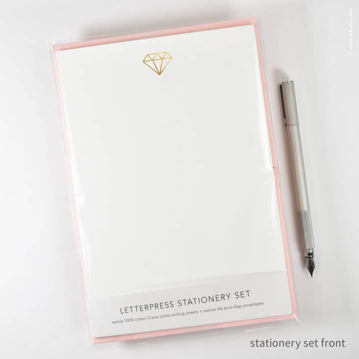 Stationery Set with Gold Gem (#472) for wholesale by Inkello Letterpress