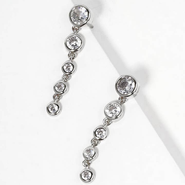 Wild Honey - Wholesale Dangle Earrings - 18K Gold Dipped Graduated Bezel Cz Drop Post Earrings4