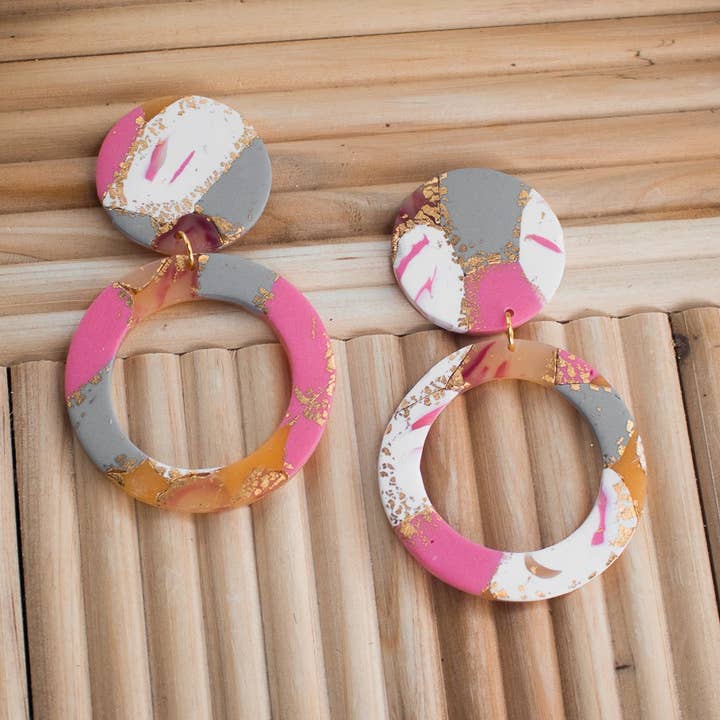 Círculos grandes/- Pendientes de arcilla polimérica para venta al por mayor de Aura Simply Creates