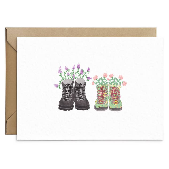 His & Hers Hiking Boots Card for wholesale by Poppins & Co.