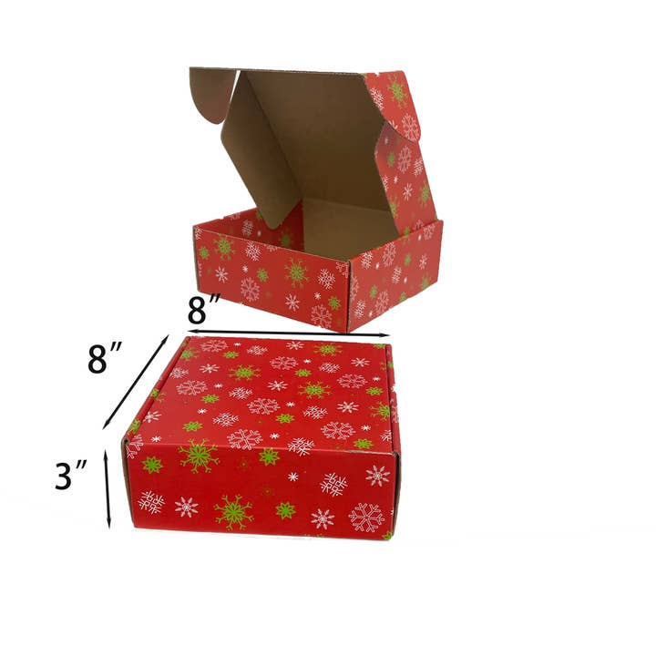 Bospak - Wholesale Gift Box - 8" Decorative mailer red snowflake pattern1