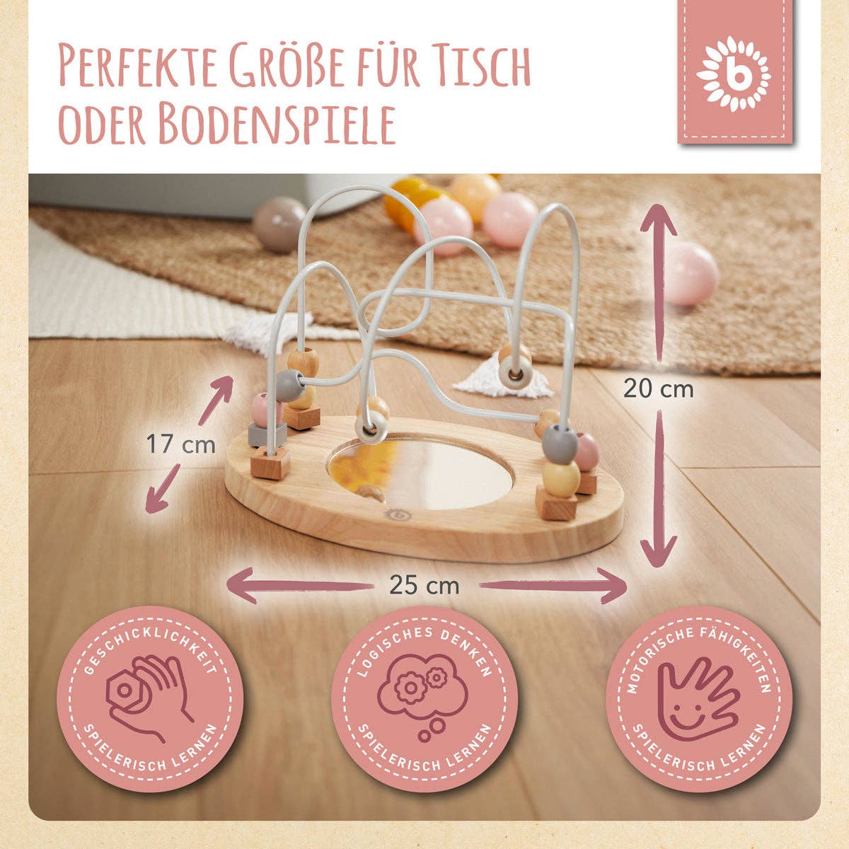 Bieco Spielwaren - Wholesale Wood Toy - Kids - Motor skills loop with mirror rose6