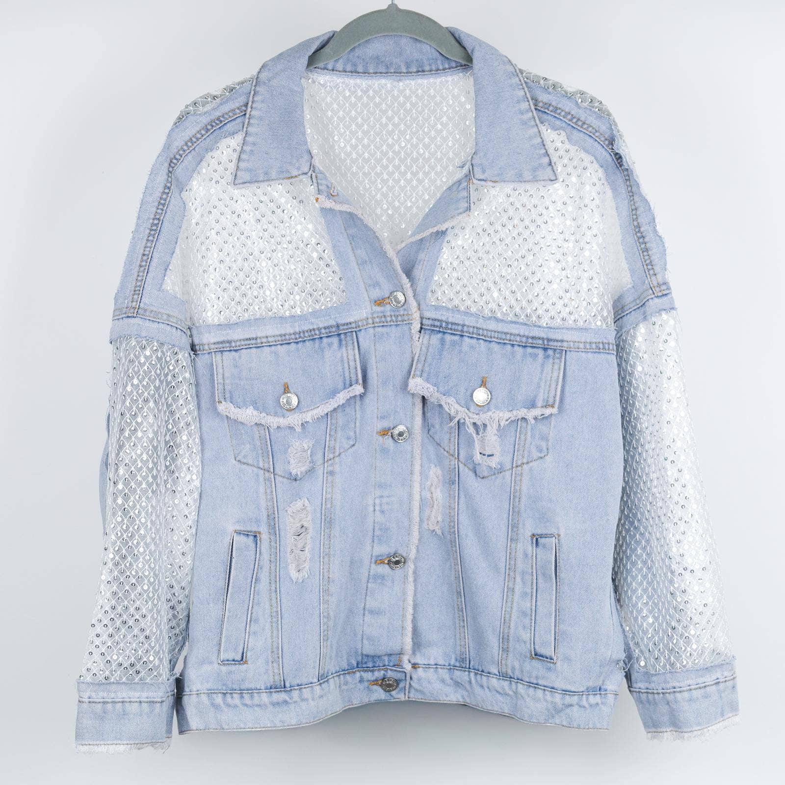 PEACH ACCESSORIES - Wholesale Spijkerjack/spijkerjas - Dames - Glamoureus Pailletten Kant Spijkerjack DNM040