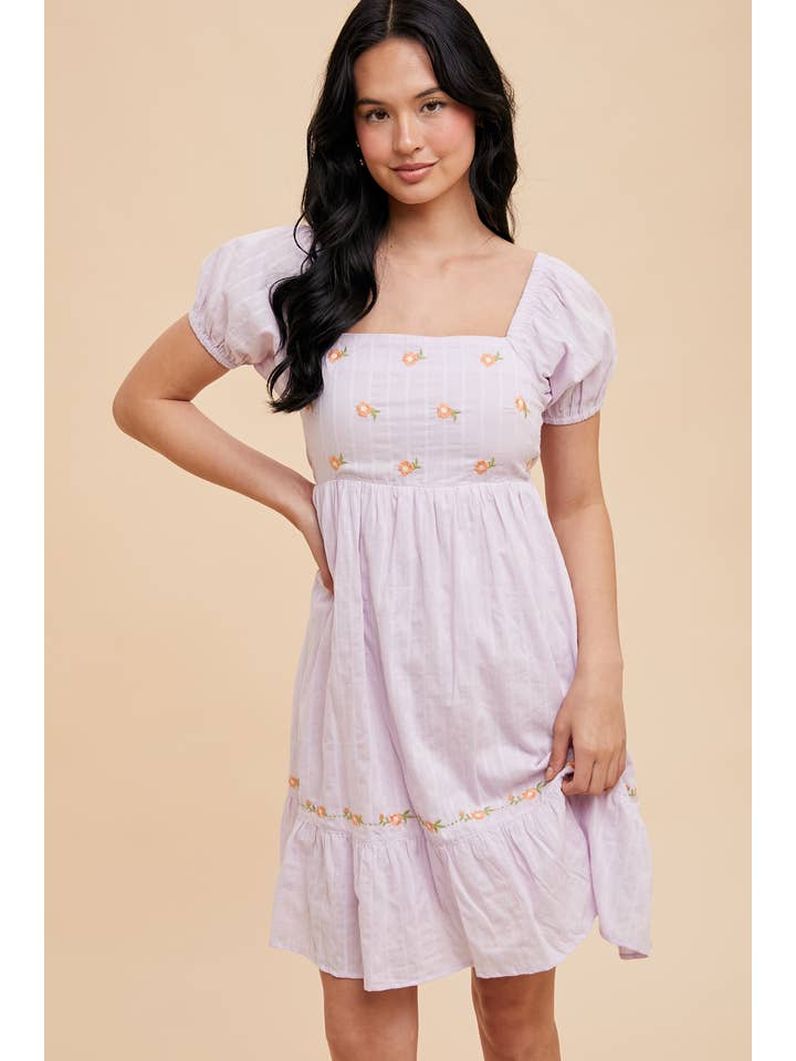 In Loom - Wholesale Dress - Women's - EMBROIDERED SQUARE NECK MINI DRESS