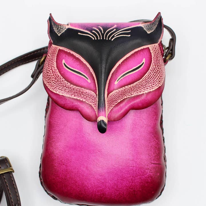 Leather pink fox purse pouch handbag crossbody for wholesale by Sunflower Handmade leather inc