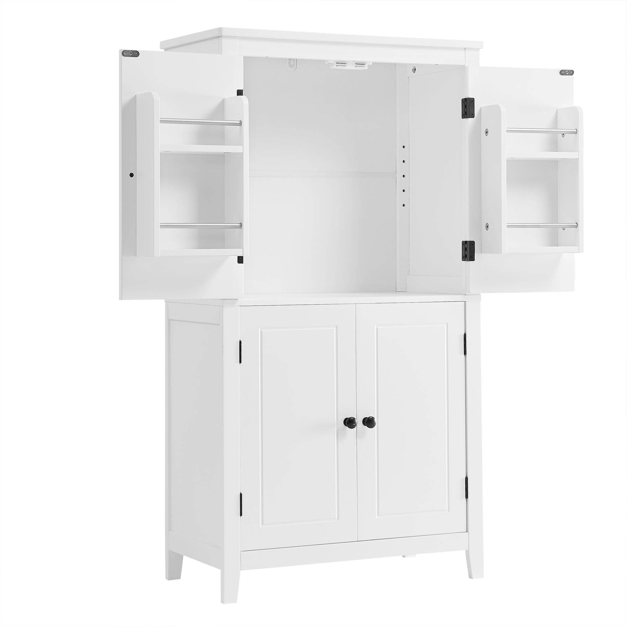 Orange County Decor - Wholesale Cabinet - Elegant Bathroom Floor Storage Cabinet, Bathroom Storage Unit, Freestanding Cabinet With 4 Doors, Adjustable Shelves, Adaptable Shelves, White White Mdf16