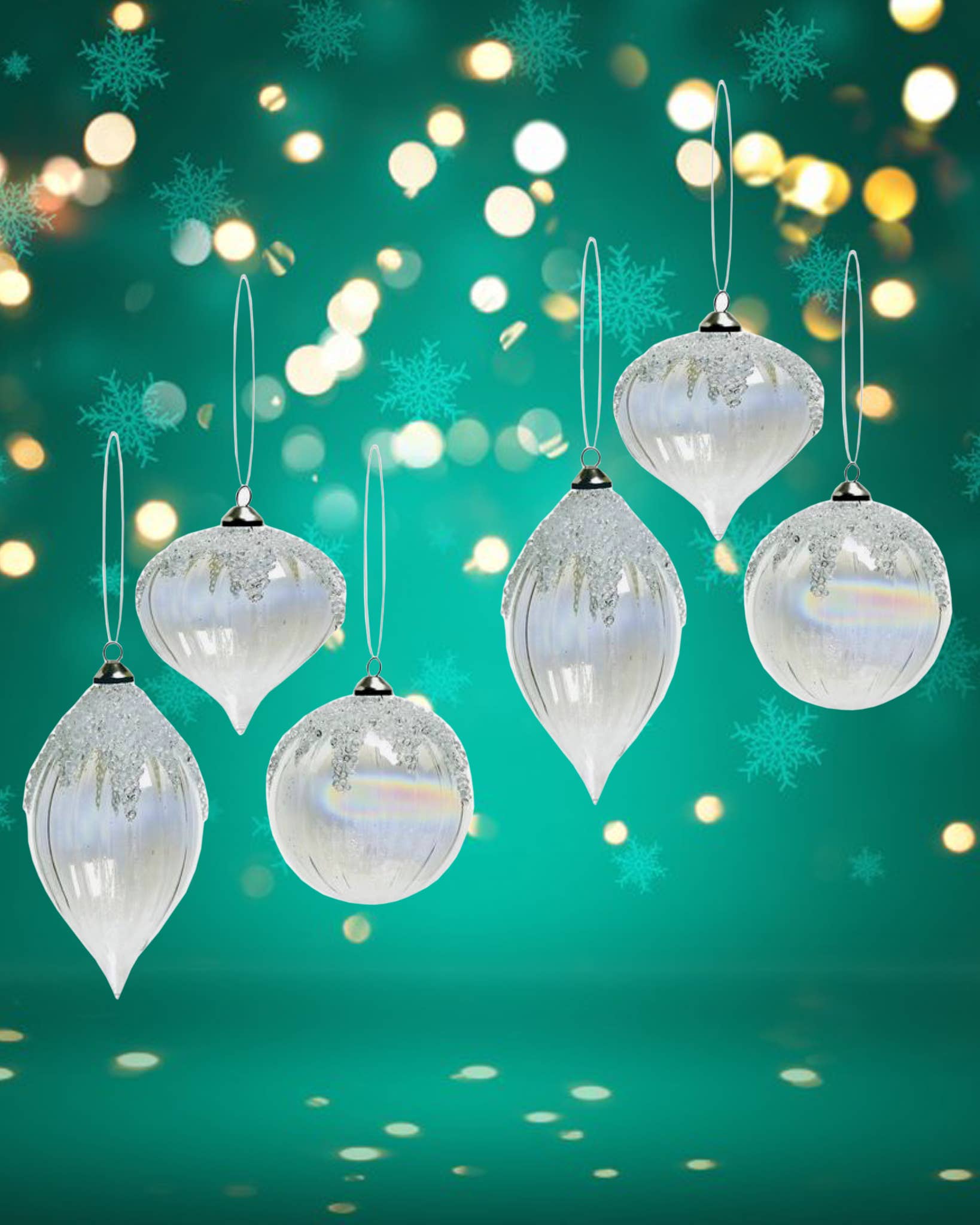 Silk Flower Depot - Wholesale Ornament Set - Set of 6 Snow Cap Iridescent Swirl Ornament2