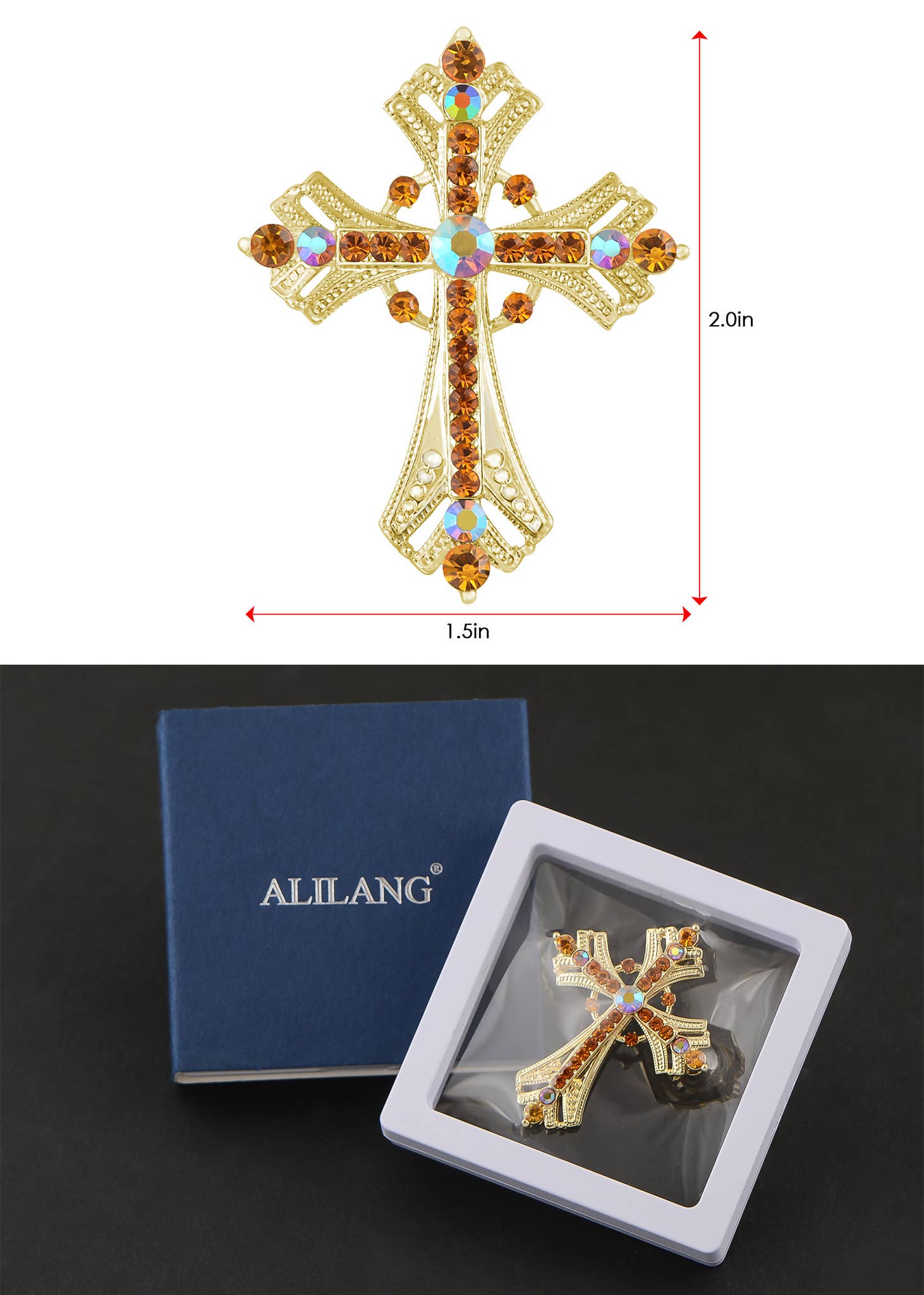 AK Brand - Vendita all'ingrosso Spille - Spilla a forma di croce religiosa argentata con strass36