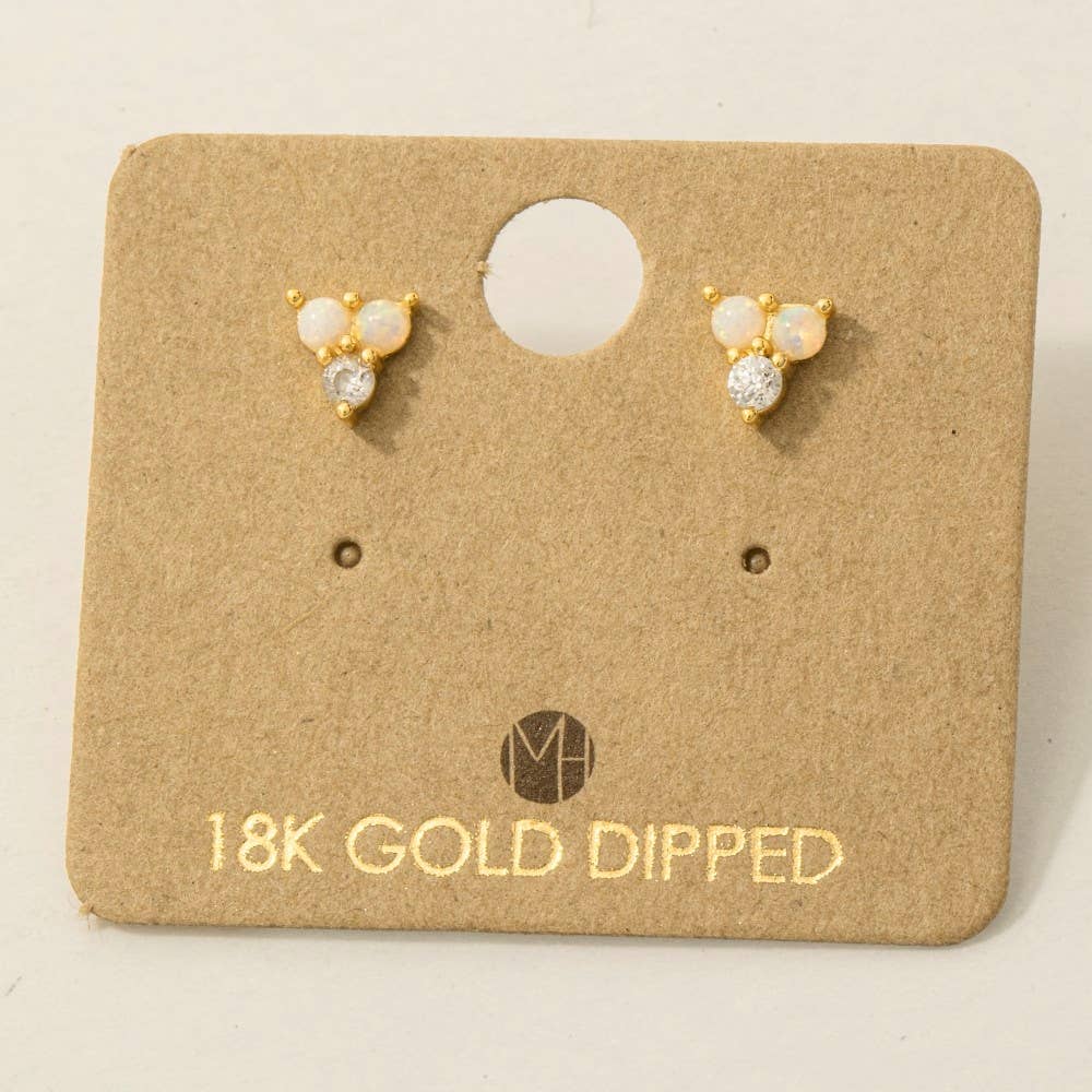 Fame Accessories - Wholesale Stud/Post Earrings - Mini Triple Opal Stud Earrings1