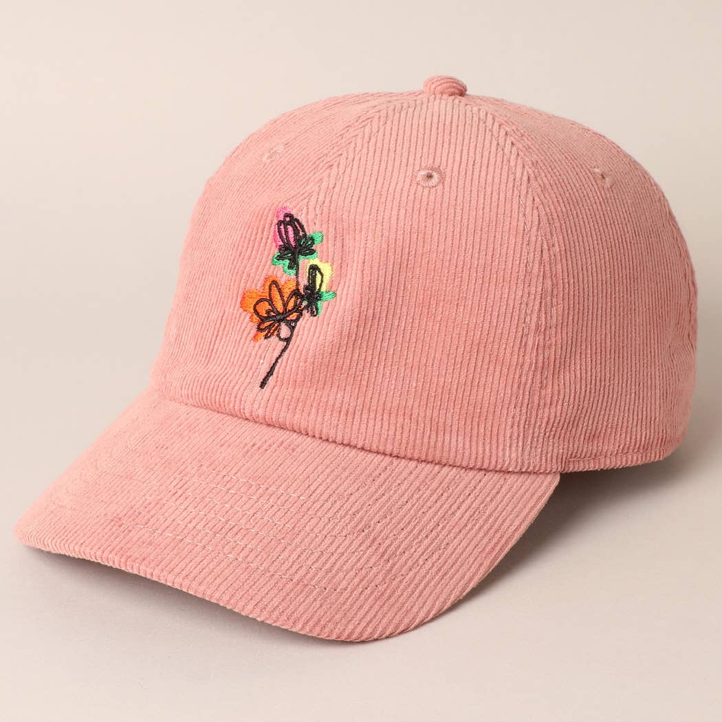 Fashion City - Wholesale Baseball Cap - Women's - Watercolor Flower Embroidered Corduroy Cap8