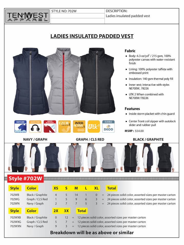 Plus size dame-polstret vest grå for engroshandel hos Ten West Apparel