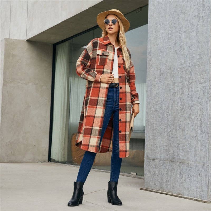 Sheer Trend - Wholesale Coat - Women's - Vintage Plaid Long Coat2