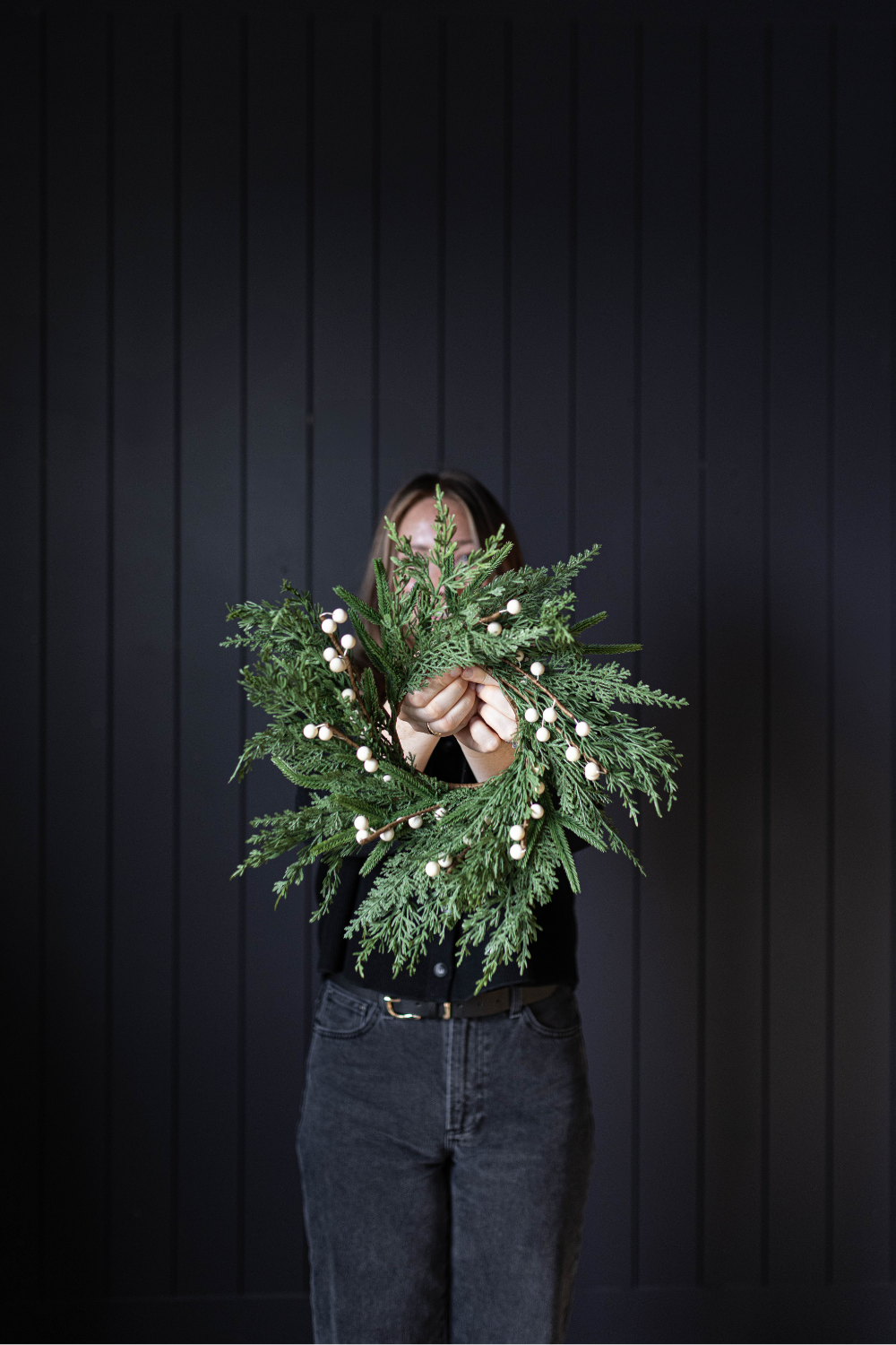 Luxe B Co - Wholesale Wreath - White Plum Berry Norfolk Cypress Real Touch Wreath - 14"1