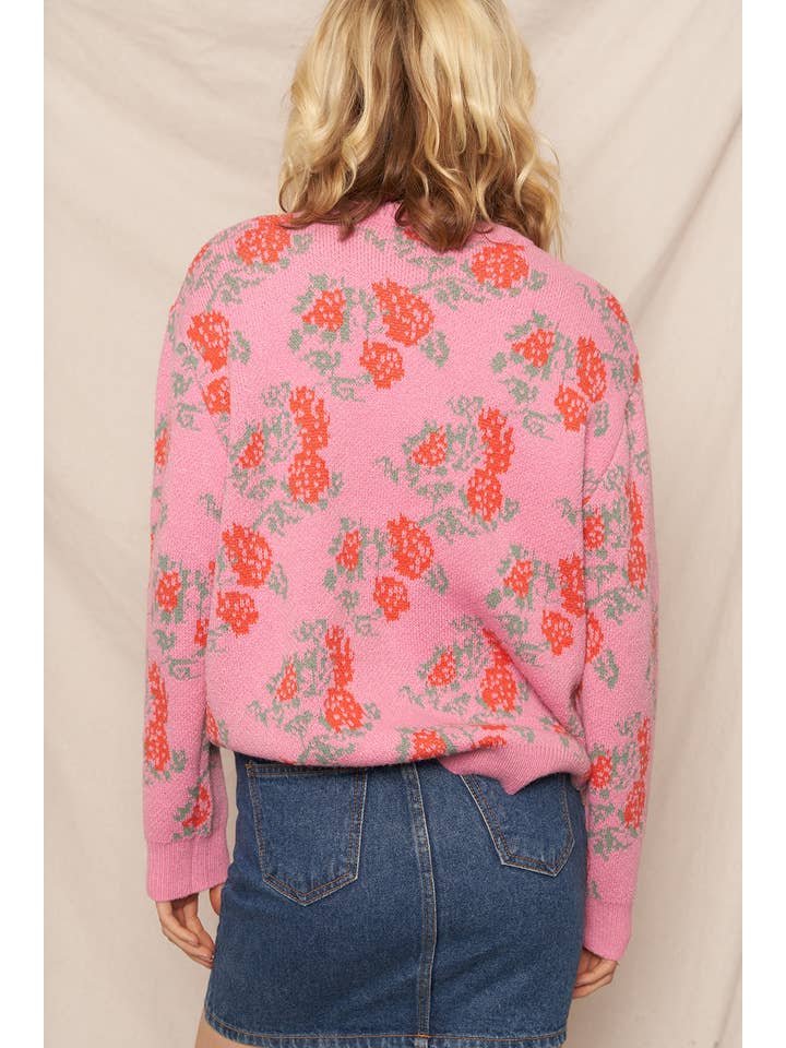 PINK RED Rose Print Knit Sweater for wholesale on Faire