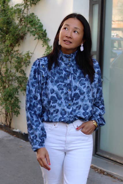 MY DRESS MADE - Vendita all'ingrosso Tessuto - Tessuto viscosa fiammata DENIM LEOPARDATO - Stampato in Francia1