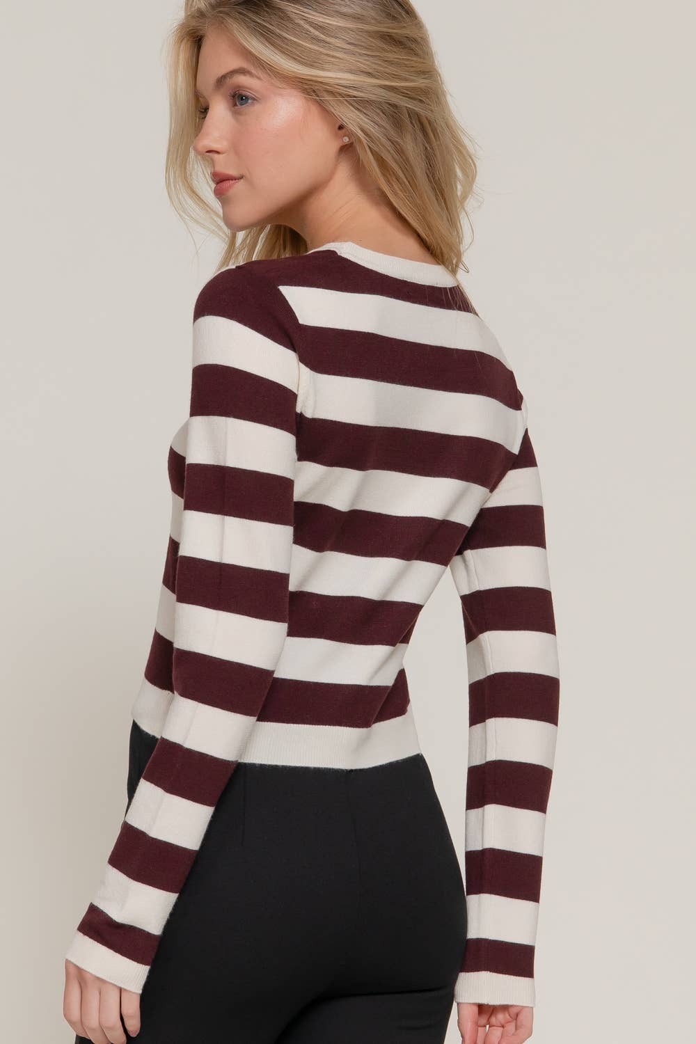 Active Basic | Active USA - Wholesale Knit Sweater - Women's - Long Sleevv Crew Neck Stripe Fitted Sweater17