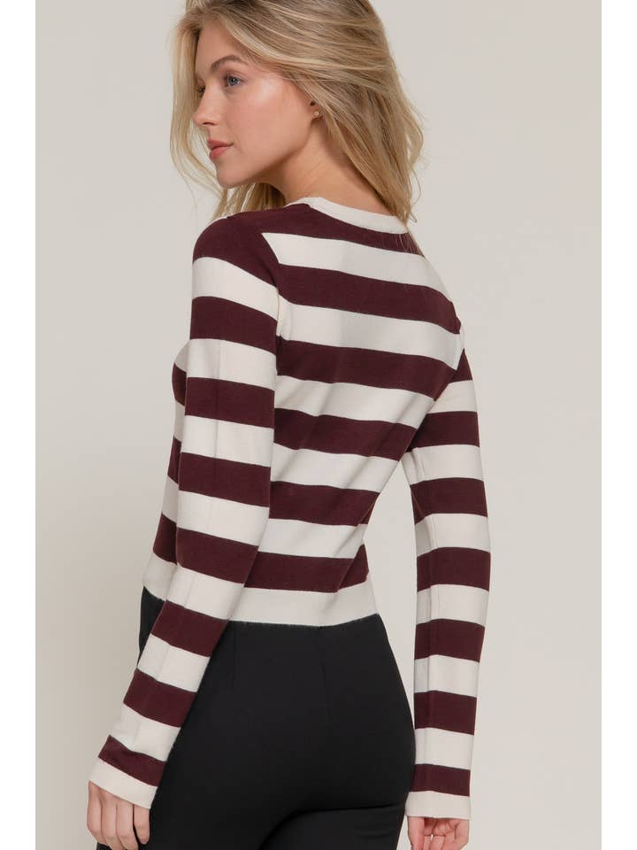 Active Basic | Active USA - Wholesale Knit Sweater - Women's - Long Sleevv Crew Neck Stripe Fitted Sweater17