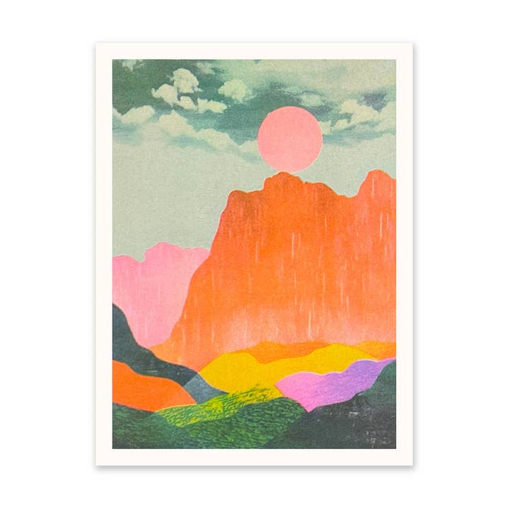 Neon Mountains & Sun 1 Riso Print (8x6) (10936) for wholesale by Ohh Deer UK + EU