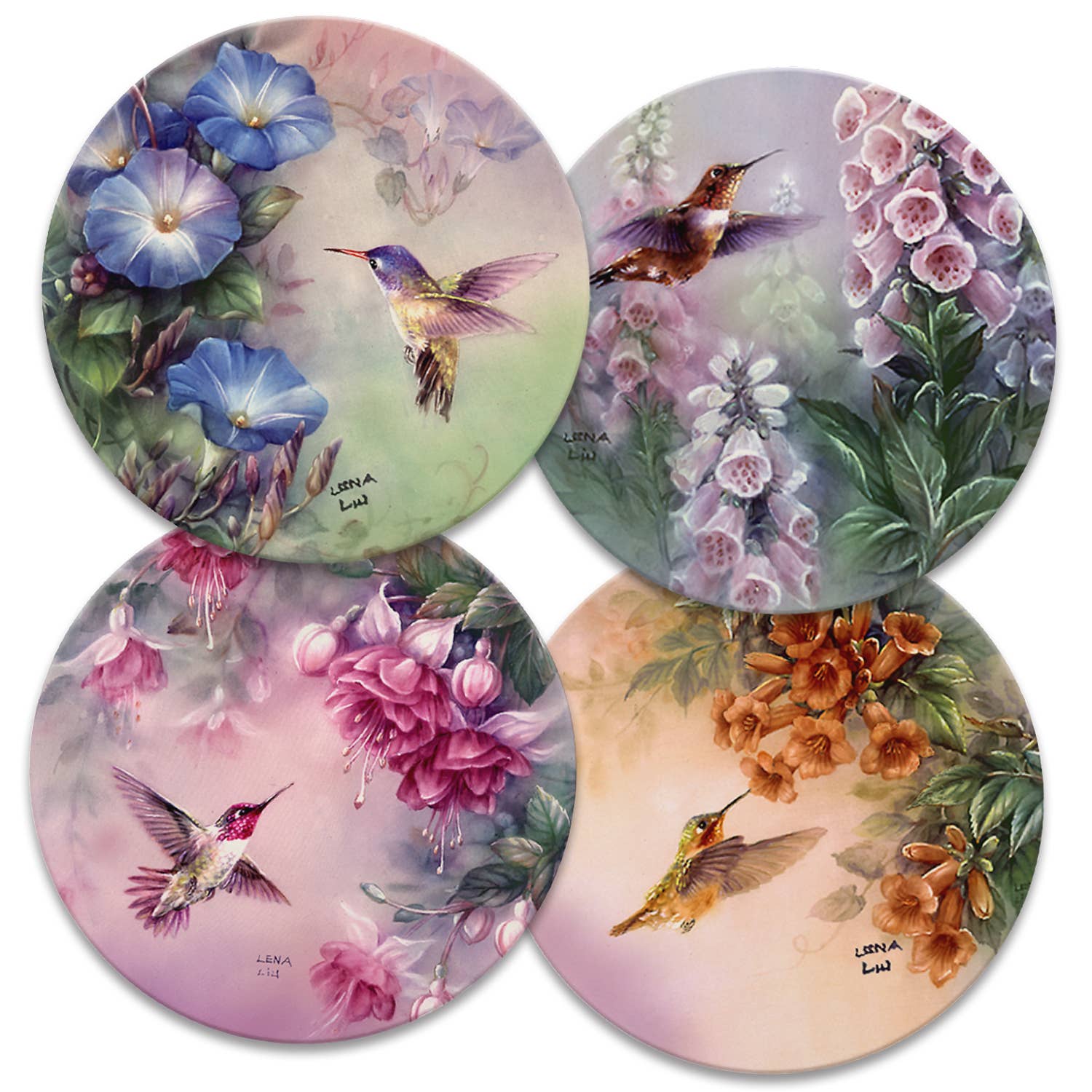 Conimar Promotions - Wholesale Coasters - Hummingbird Assorted Round Stone Coaster 4 Pack 0