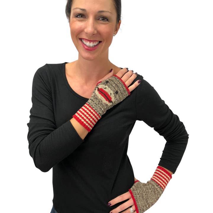 Green 3 - Wholesale Gloves - Women's - Recycled Cotton Fingerless Gloves - New Sock Monkey