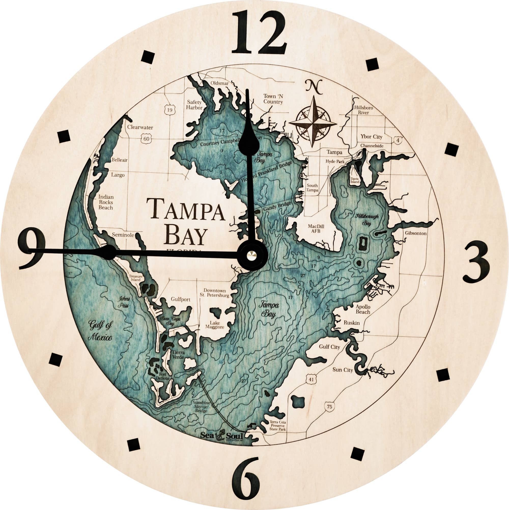 Sea & Soul Nautical Chart Art - Wholesale Map - Tampa Bay Nautical 3D Wood Map Wall Art, Coastal Home Decor23