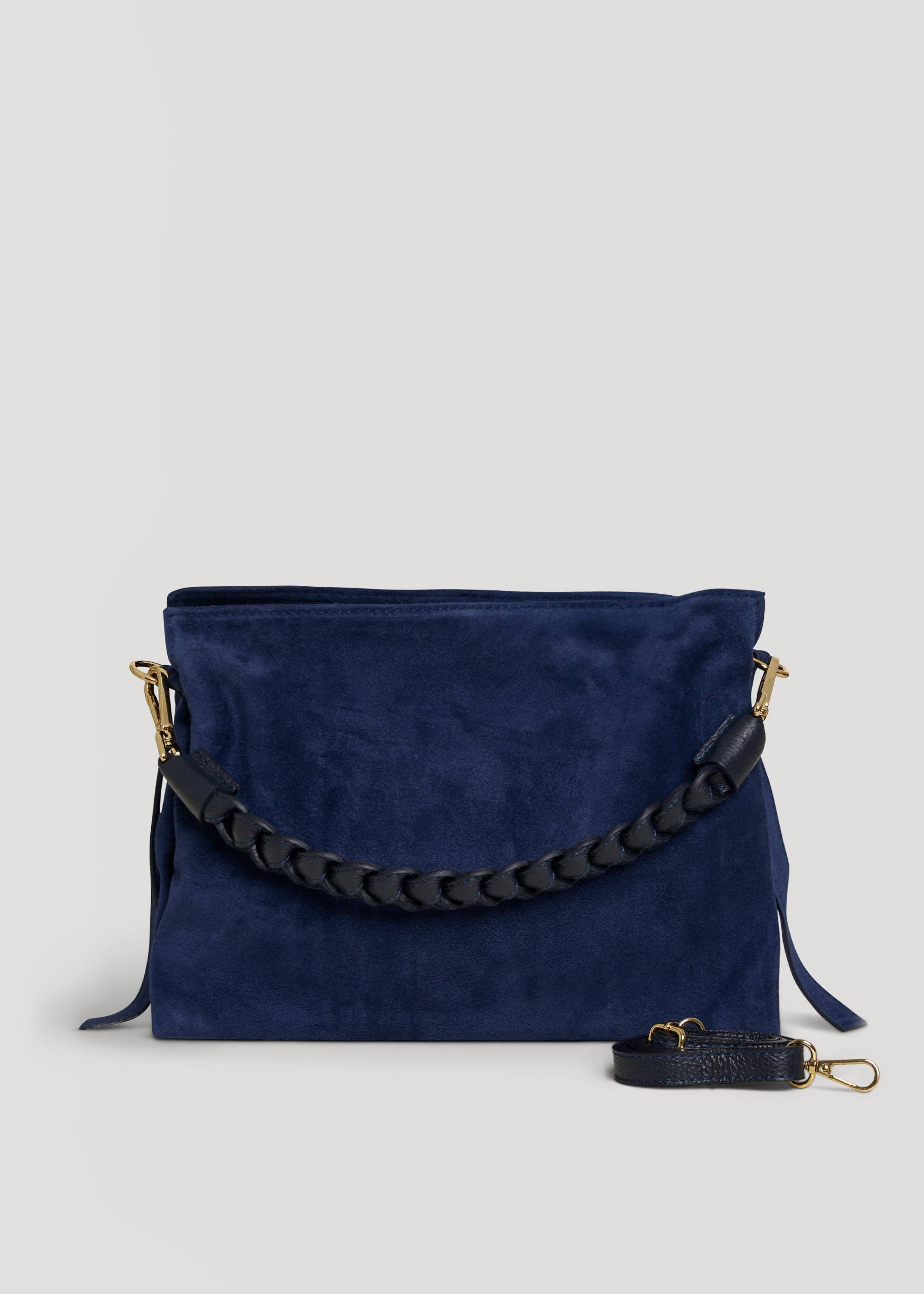Voemièn - Vente Sac porté épaule – femme - Sac Braid en daim bleu marine et cuir Dollar4
