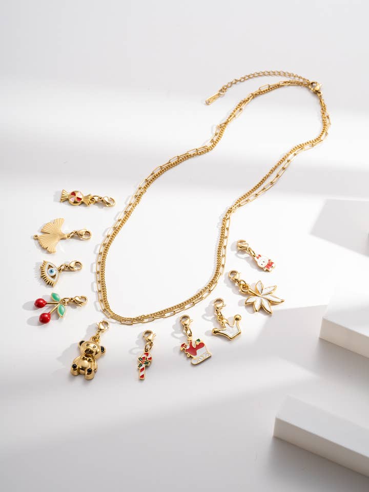 Double Tour Rectangular Link Charm Holder Necklace Steel for wholesale by COSMOS