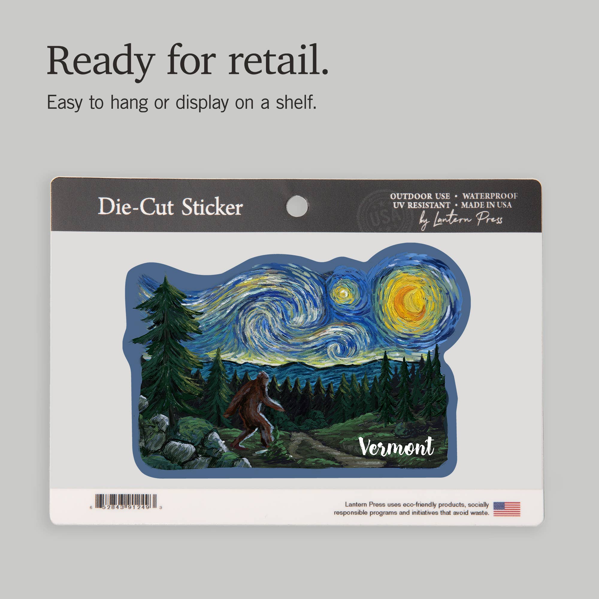 Lantern Press - Vendita all'ingrosso Adesivo - ADESIVI Vermont, Notte Stellata, Bigfoot13