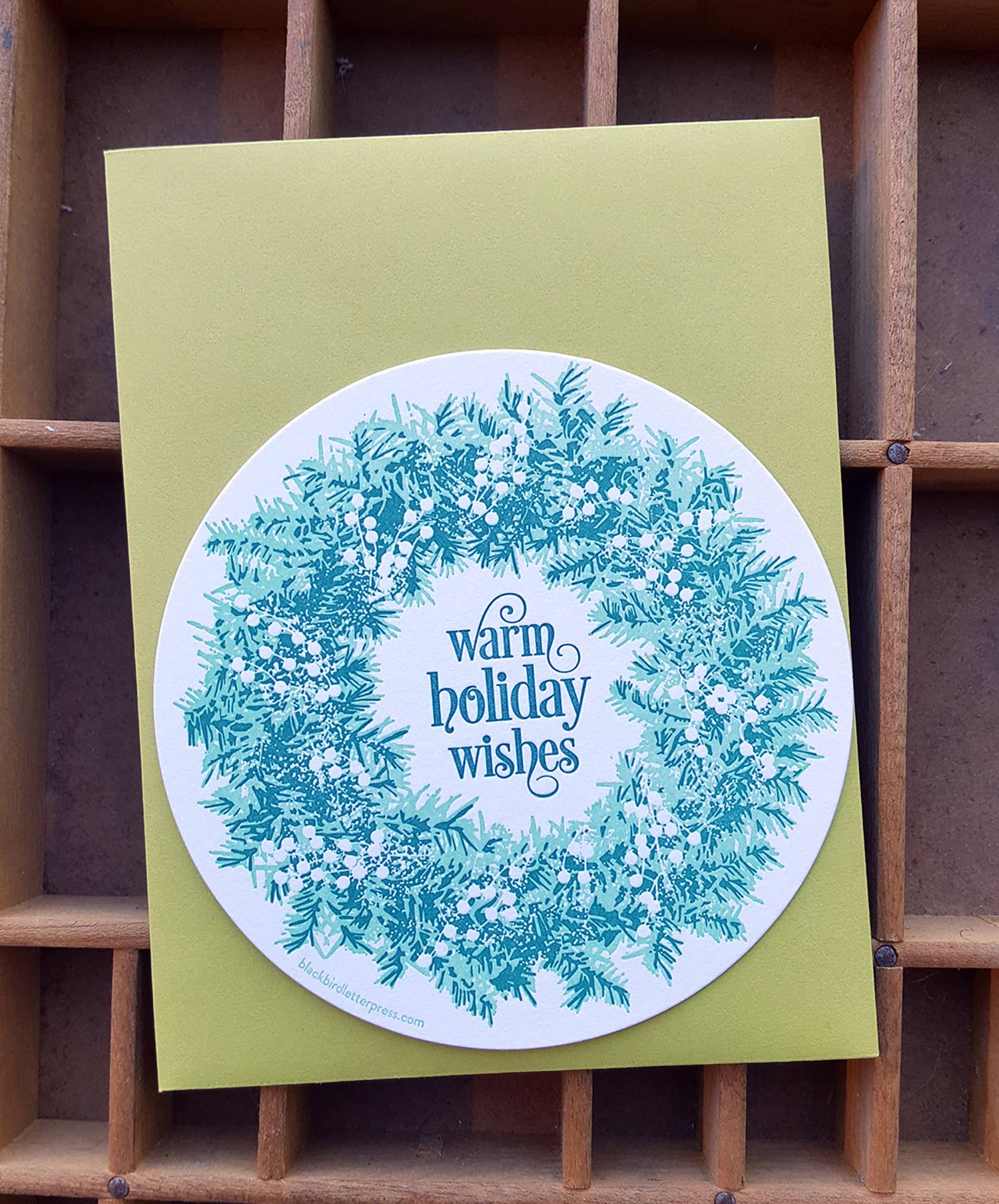 Blackbird Letterpress – wholesale Season’s Greetings card – warm holiday wishes wreath circle card1