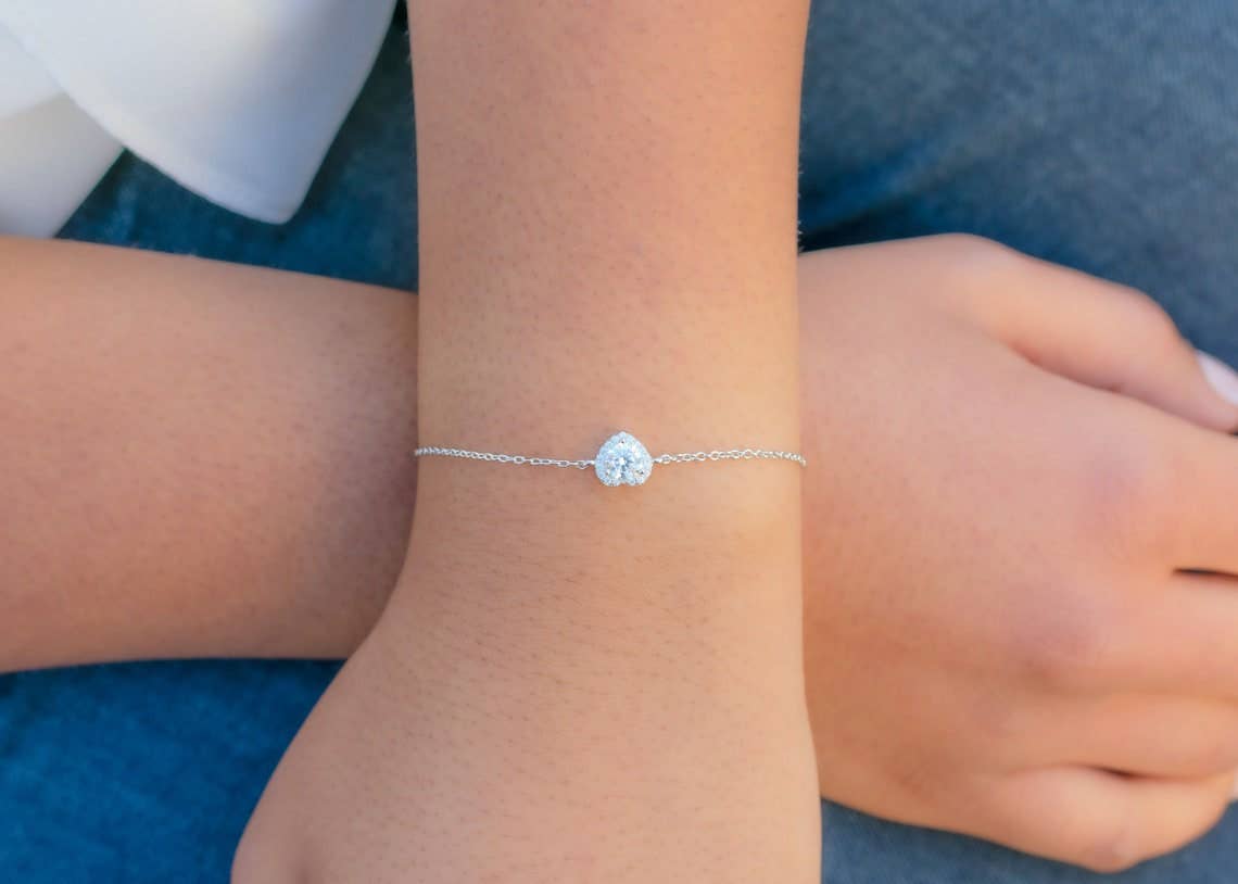 Senoval Jewelry Co. - Venta al por mayor Pulseras de abalorios/colgantes - Pulsera corazón de plata de ley moissanita7