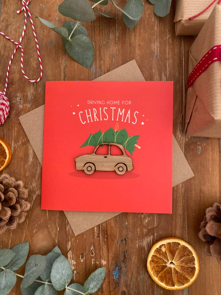 Driving Home para o Natal | Cartão de Natal 3D por atacado de KDee Designs