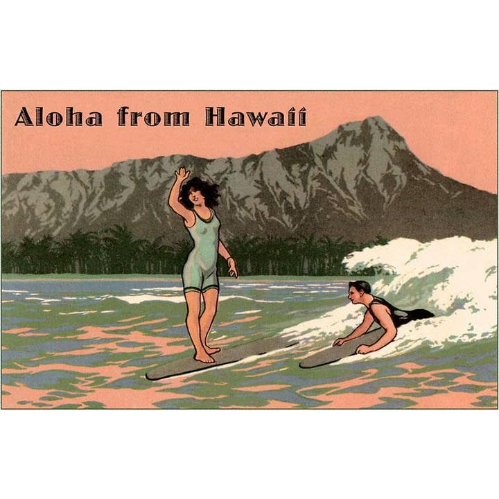 Greeting Card HI-374 Aloha from Hawaii, Old Fashioned Surfer for wholesale by Found Image Press
