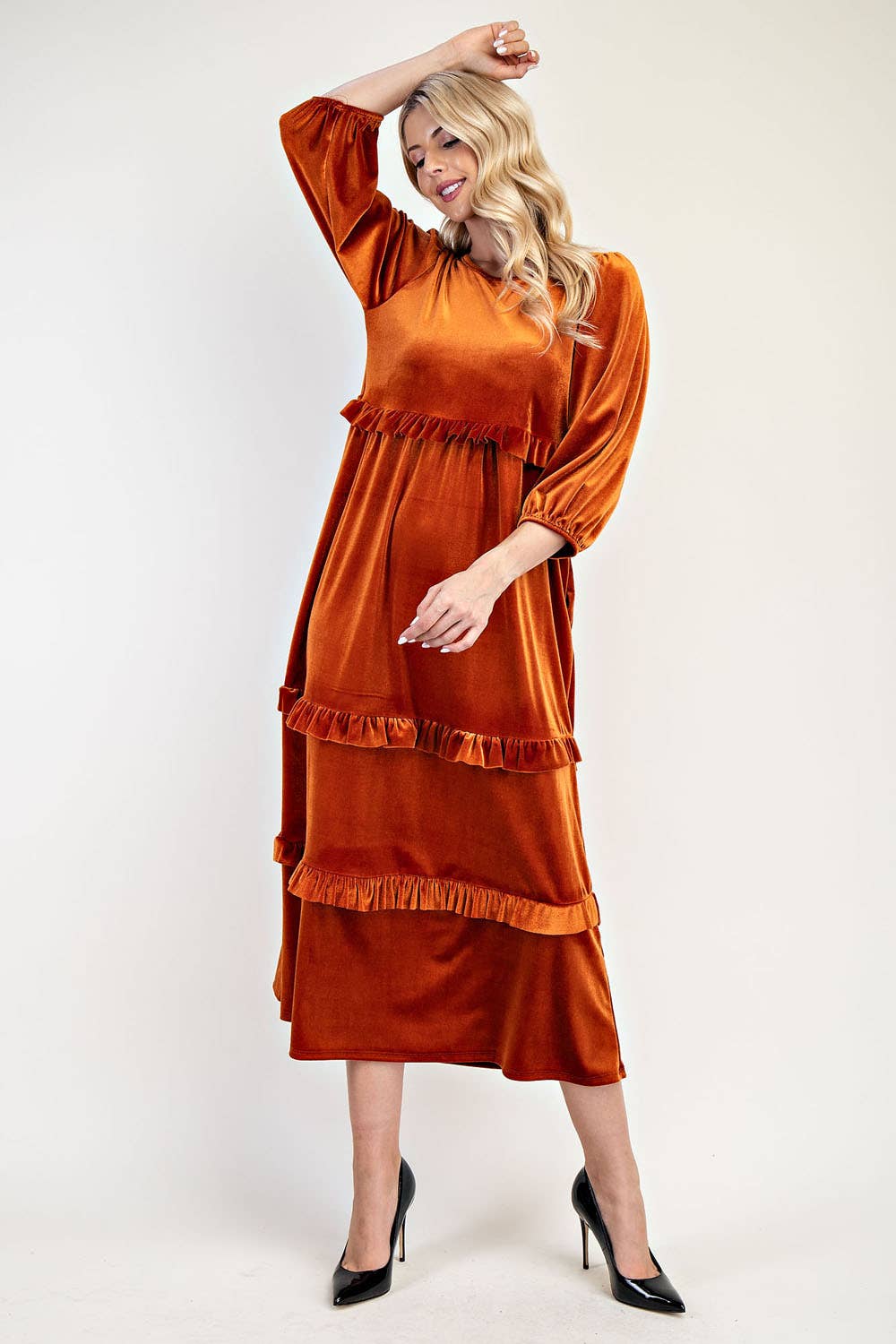 Celeste Clothing – wholesale Klänning - Dam – PLUS SIZE ELEGANT BLYGSAM KLÄNNING I SAMMET -MD33897-PL2