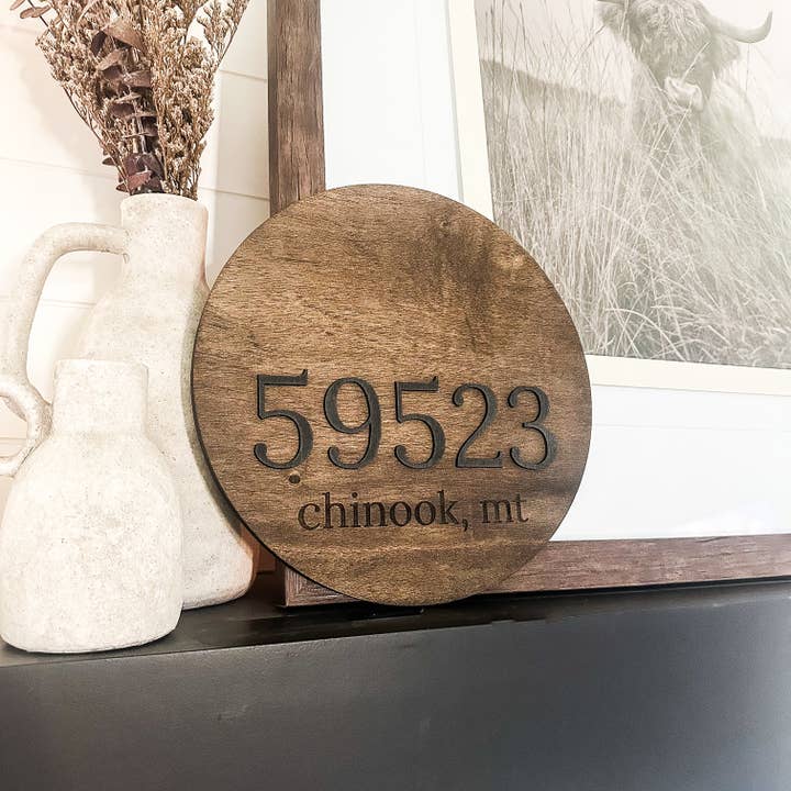 Código postal personalizado Home 3D Round Wood Sign por atacado de Dakota + Pine Design Co.