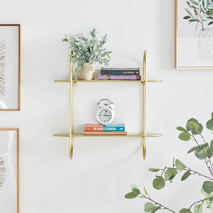Danya B - Wholesale Wall Mounted Shelf - Danya B. 2-Tier Warm Gold Hanging Wall Mounted Shelf