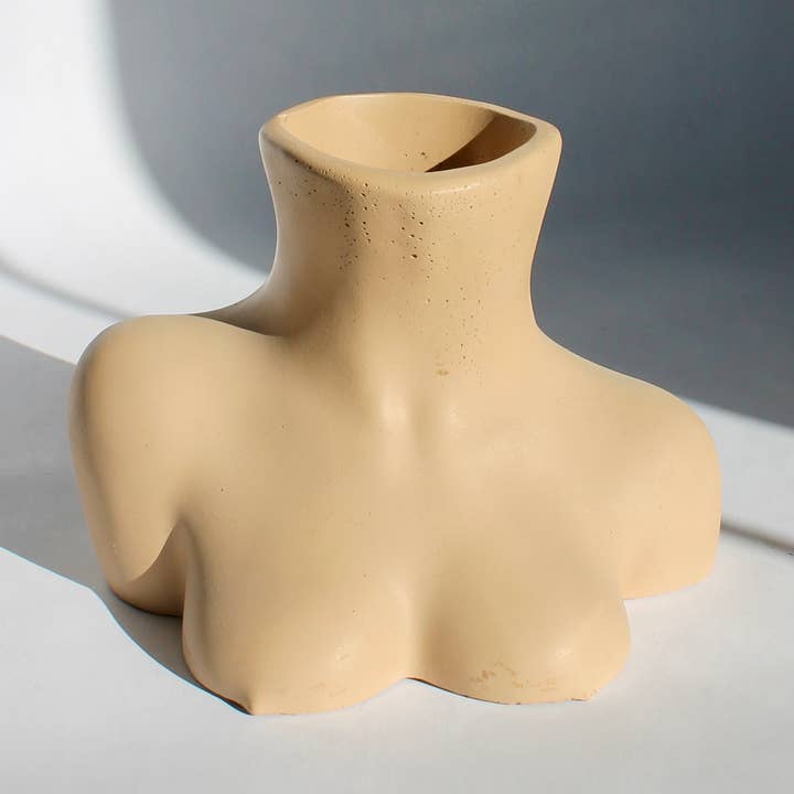 Concrete Female Bust Vase in Beige for wholesale by House of Ivy