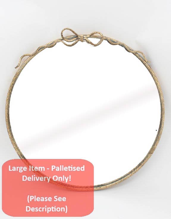 McGowan & Rutherford Ltd - Wholesale Wall Mirror - Large Round Gold Hammered Metal Wall Mirror w/ Bow