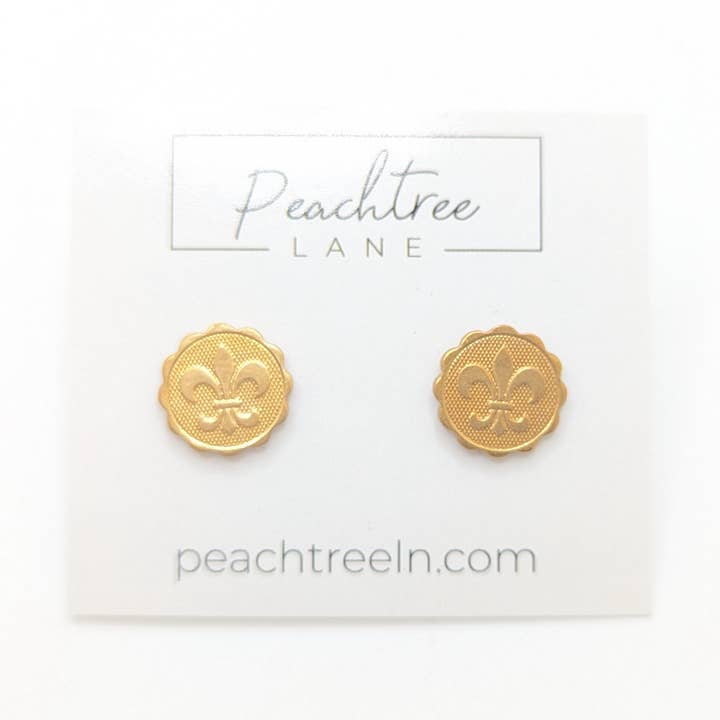 Gold Tone Fleur De Lis Louisiana Stud Earrings Gift Present for wholesale by Peachtree Lane Co.