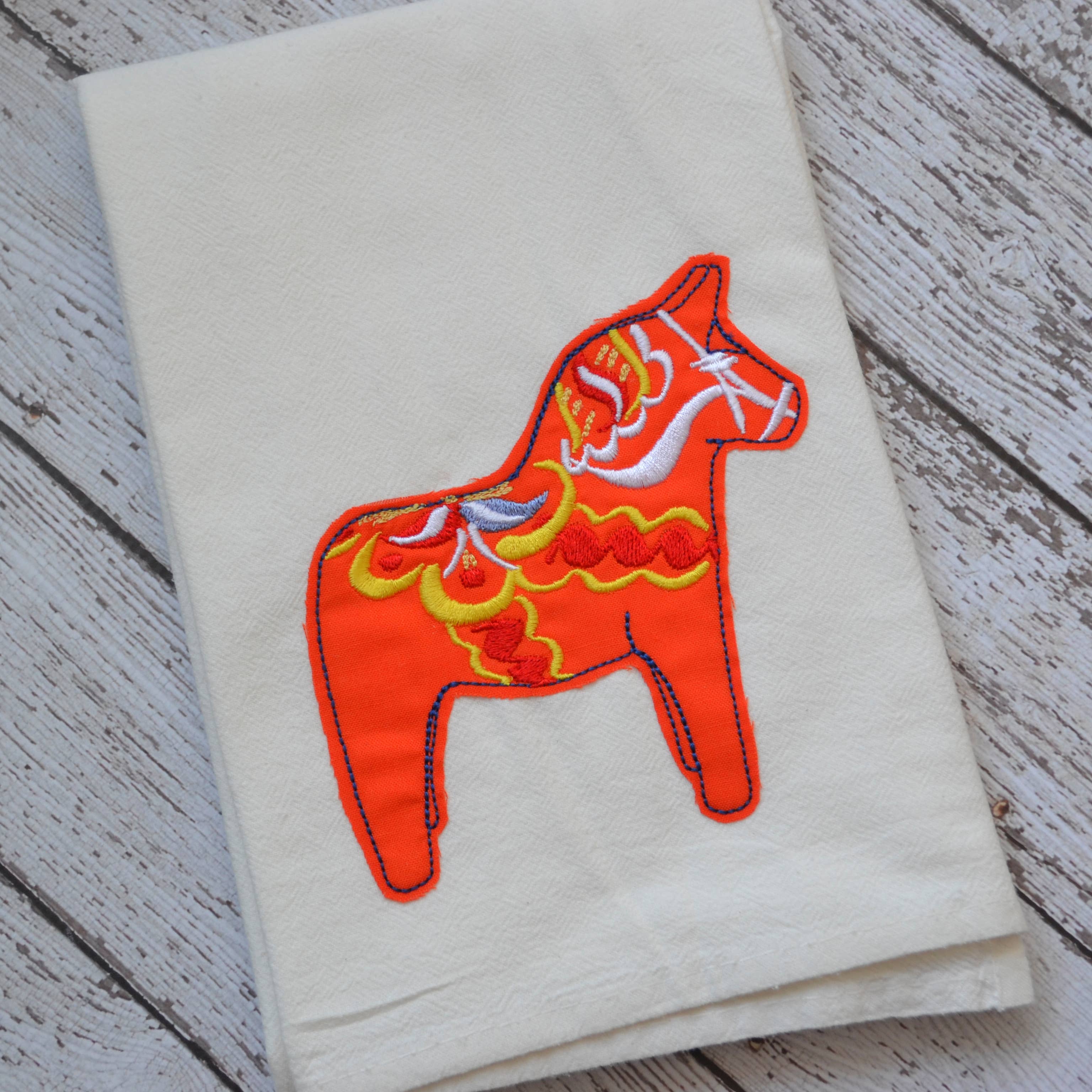 SewMuchMoreStore - Wholesale Tea Towel - Dala Horse Tea Towel, Embroidered Floursack Towel2