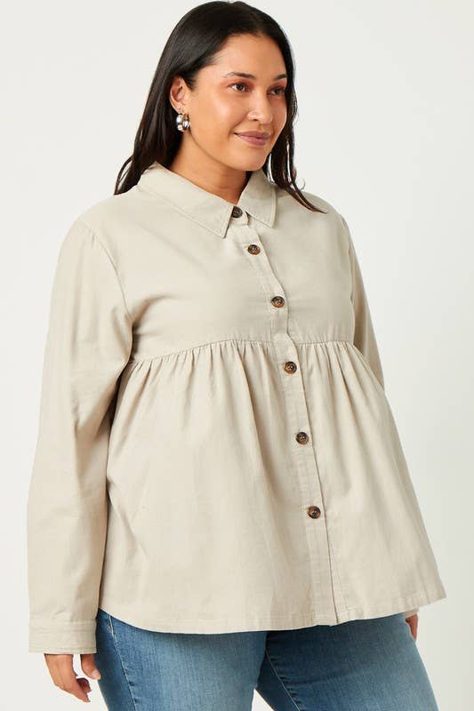 Lemon Tree - Wholesale Button Down Shirt - Women's - Plus Corduroy Button Up Peplum Shirt3