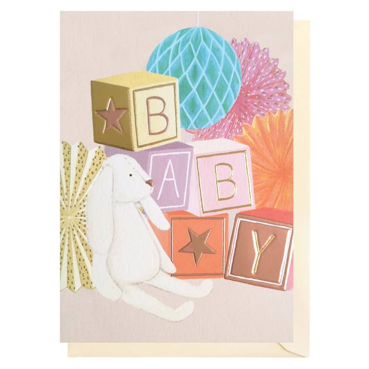 New Baby Blocks Card | Gender Neutral Baby | New Baby Card for wholesale by Louise Tiler