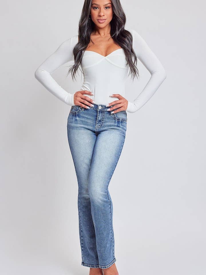Heavy Stitch Bootcut Jeans with Embroidered Pockets-P192286 for wholesale by YMI