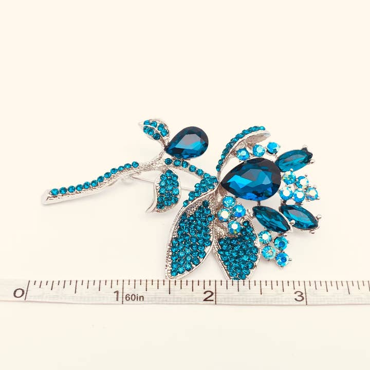 Mio Queena - Wholesale Brooch - Blue Glass Drill Rhinestone Flower Brooch